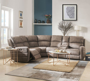 ACME 54590 Olwen Sectional Sofa (Power Motion & USB), Mocha Nubuck (1Set/6Ctn)