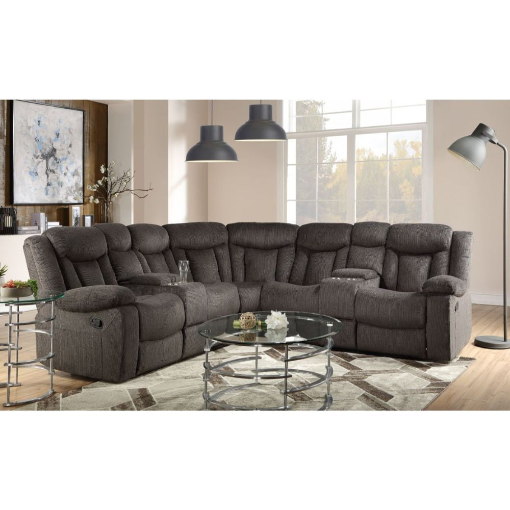 ACME 54965 Rylan Reclining Sectional Sofa, Dark Brown Fabric