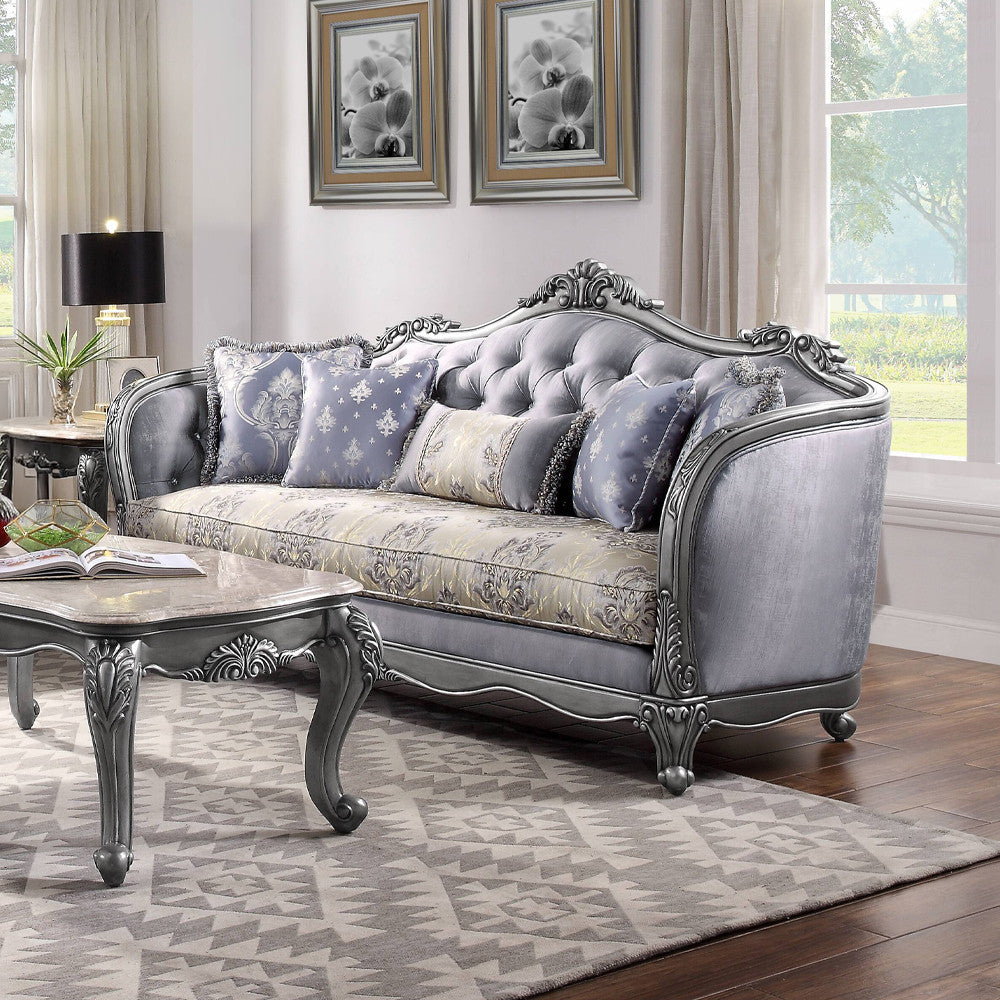 ACME 55345 Ariadne Sofa with 5 Pillows, Fabric & Platinum