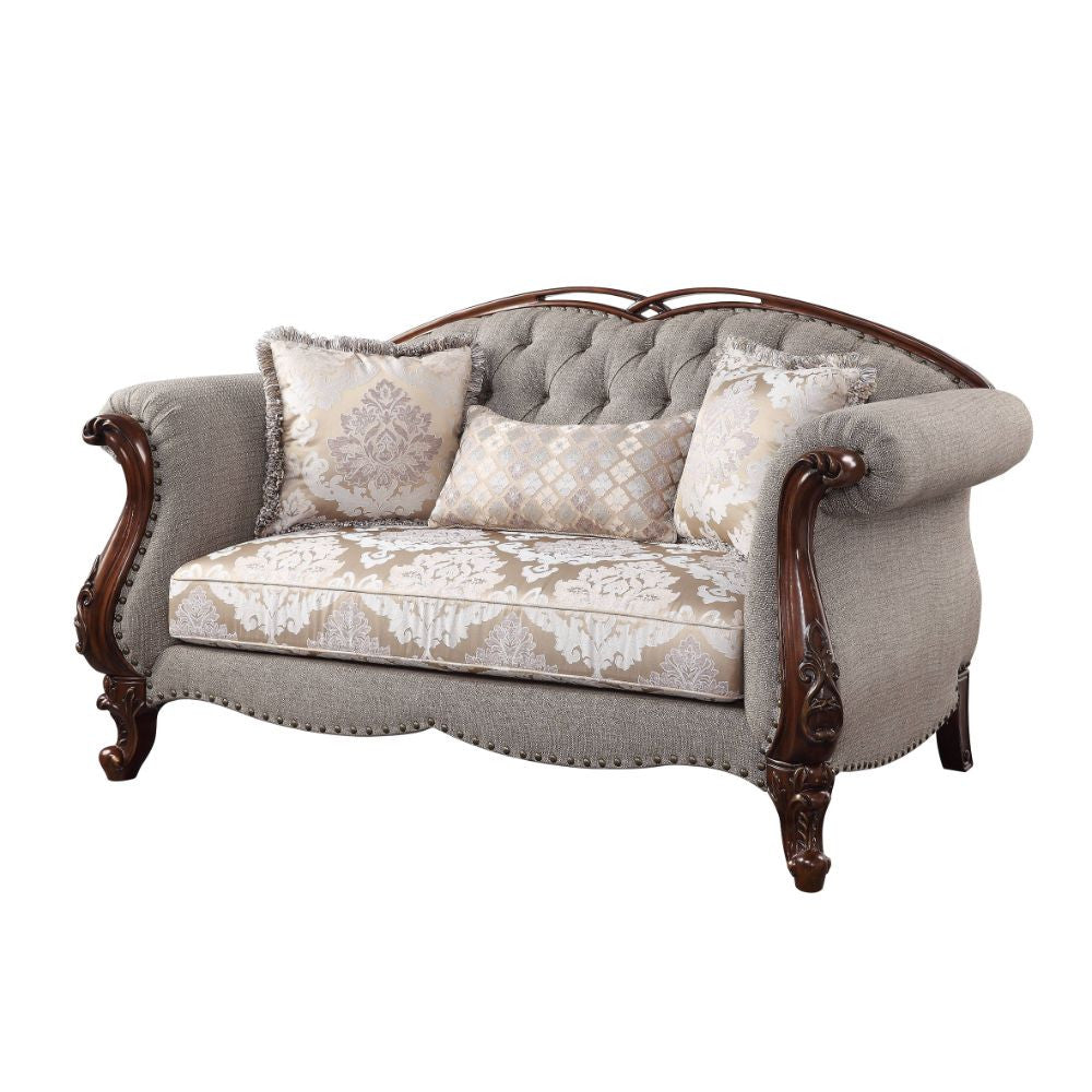 ACME 55366 Miyeon Loveseat with 3 Pillows, Fabric & Cherry