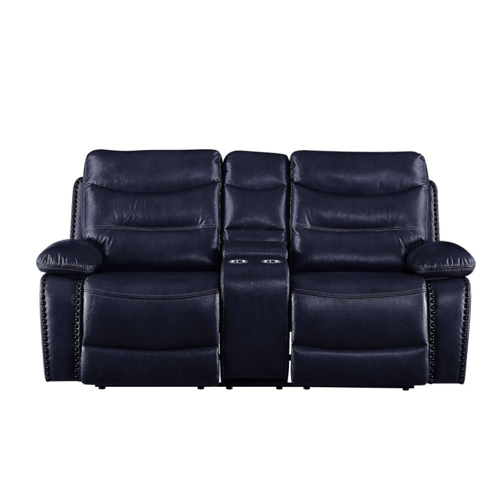 ACME 55371 Aashi Loveseat with Console (Motion), Navy Leather-Gel Match