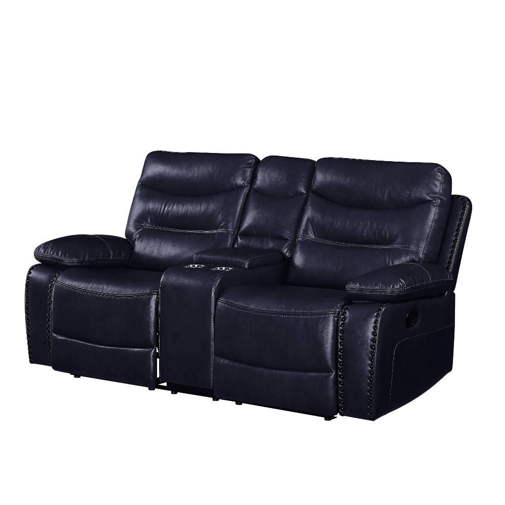 ACME 55371 Aashi Loveseat with Console (Motion), Navy Leather-Gel Match