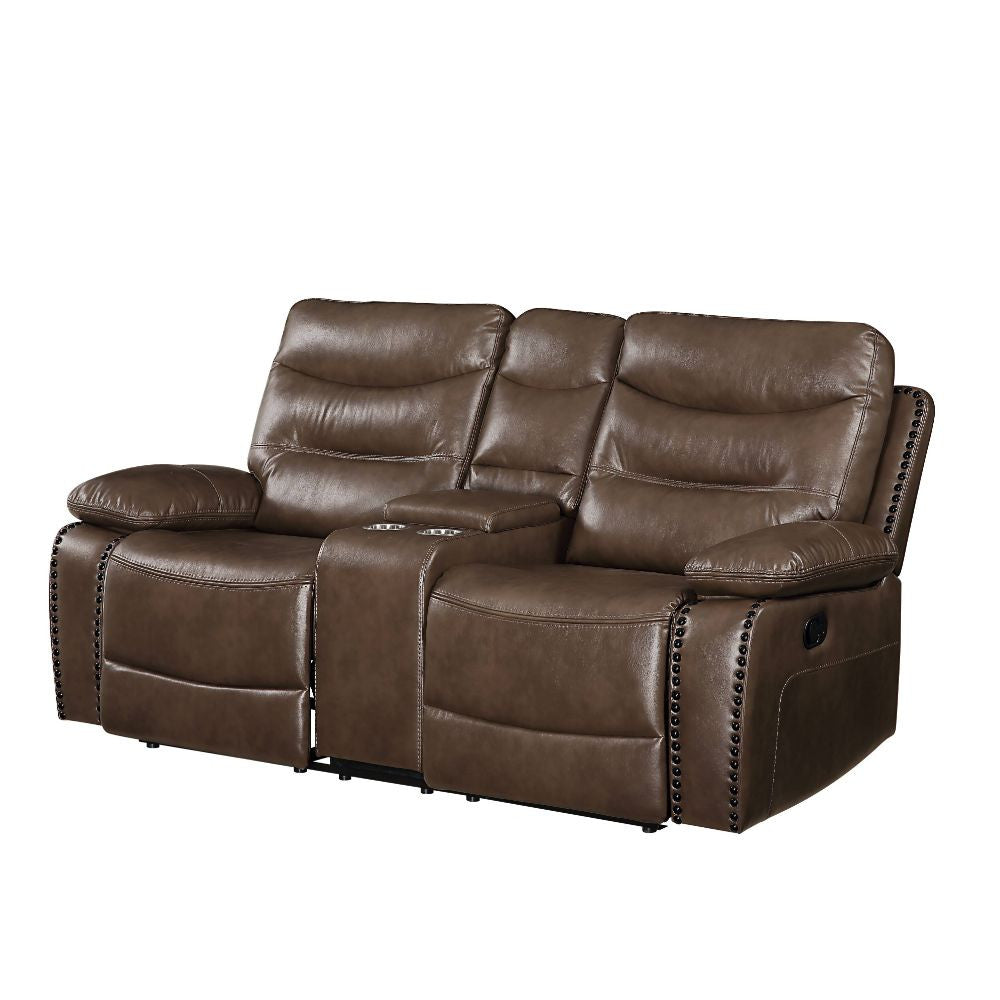 ACME 55421 Aashi Loveseat with Console (Motion), Brown Leather-Gel Match