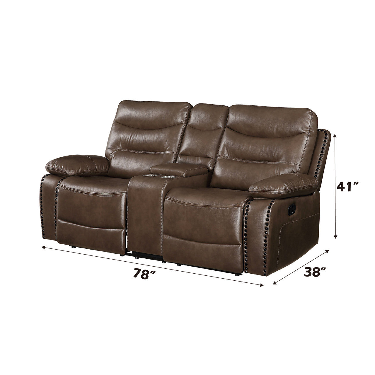 ACME 55421 Aashi Loveseat with Console (Motion), Brown Leather-Gel Match