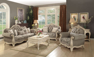 ACME 56020 Ragenardus Sofa with 5 Pillows, Gray Fabric & Antique White