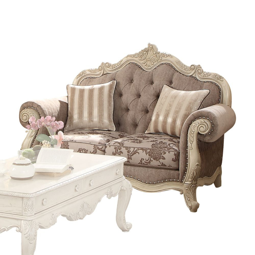 ACME 56021 Ragenardus Loveseat with 2 Pillows, Gray Fabric & Antique White