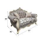 ACME 56021 Ragenardus Loveseat with 2 Pillows, Gray Fabric & Antique White