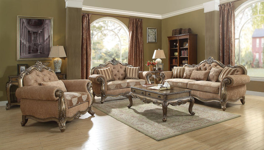ACME 56030 Ragenardus Sofa with 5 Pillows, Fabric & Vintage Oak