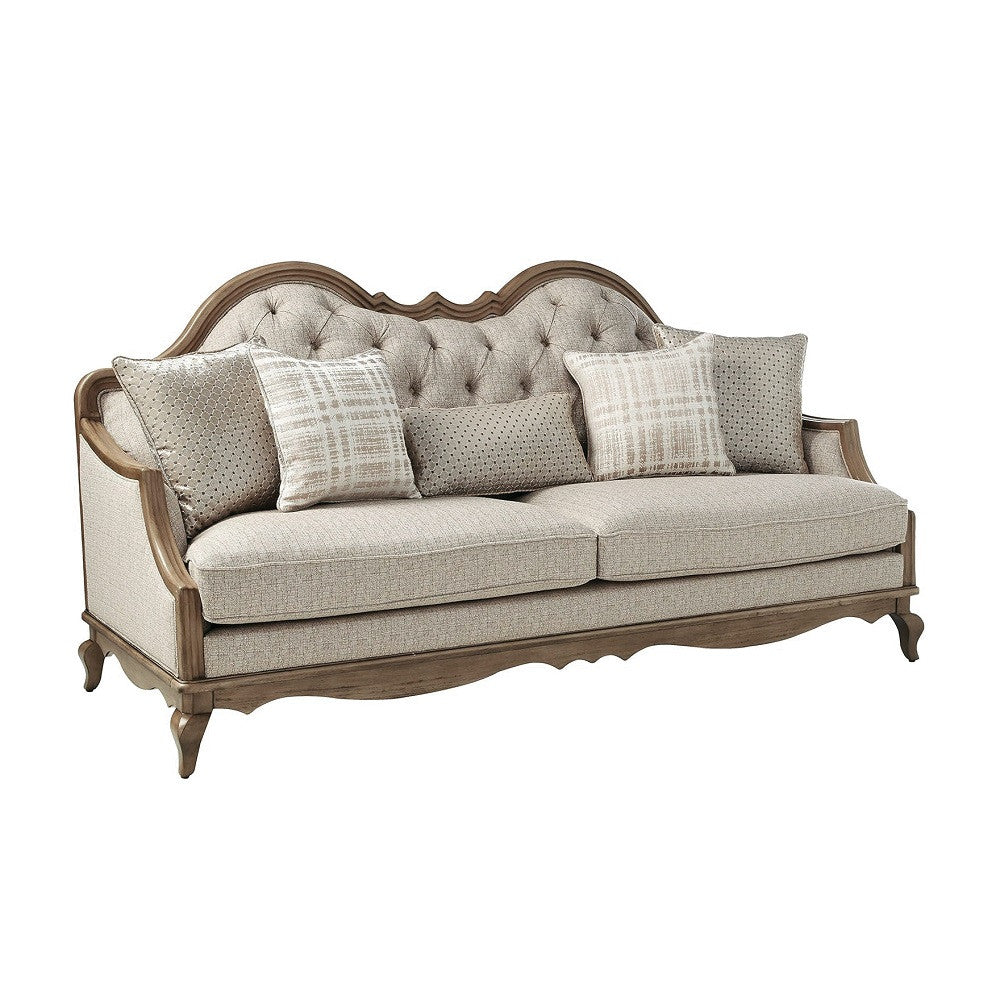 ACME 56050 Chelmsford Sofa with 5 Pillows, Beige Fabric & Antique Taupe
