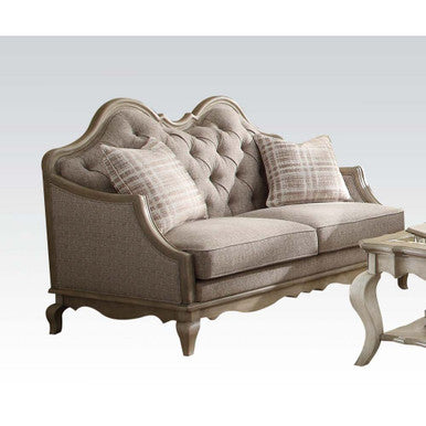 ACME 56051 Chelmsford Loveseat with 2 Pillows, Beige Fabric & Antique Taupe