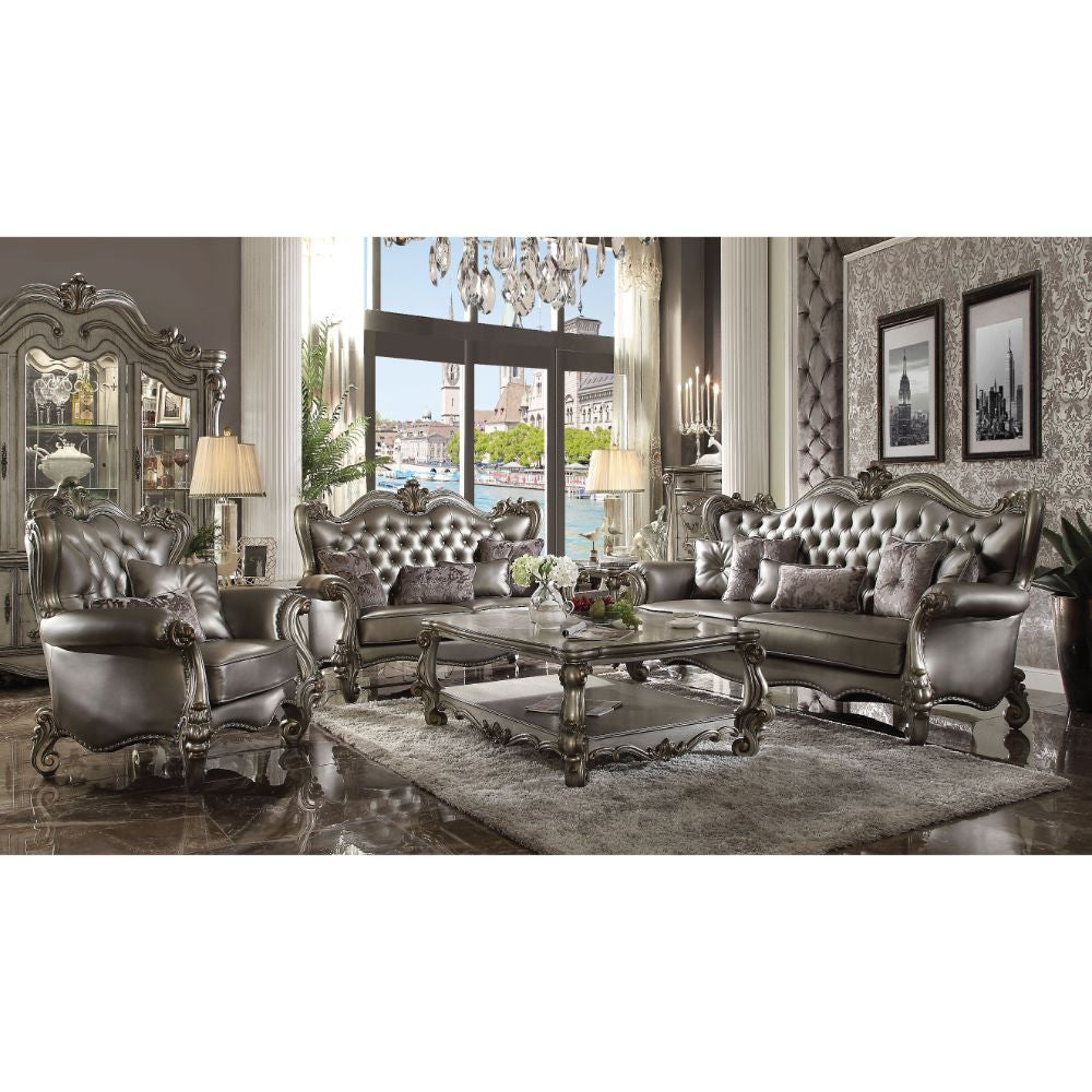 ACME 56821 Versailles Loveseat with 4 Pillows, Silver PU & Antique Platinum  1