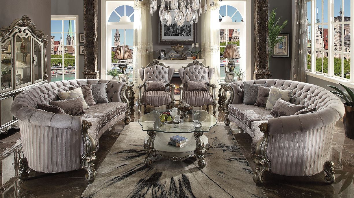 ACME 56845 Versailles Sofa with 5 Pillows, Velvet & Antique Platinum