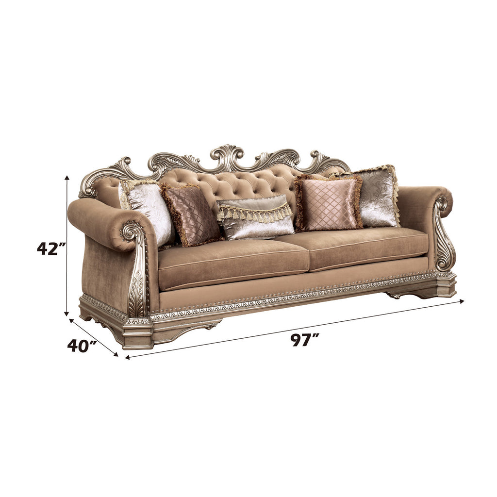 ACME 56930 Northville Sofa with 5 Pillows, Velvet & Antique Silver
