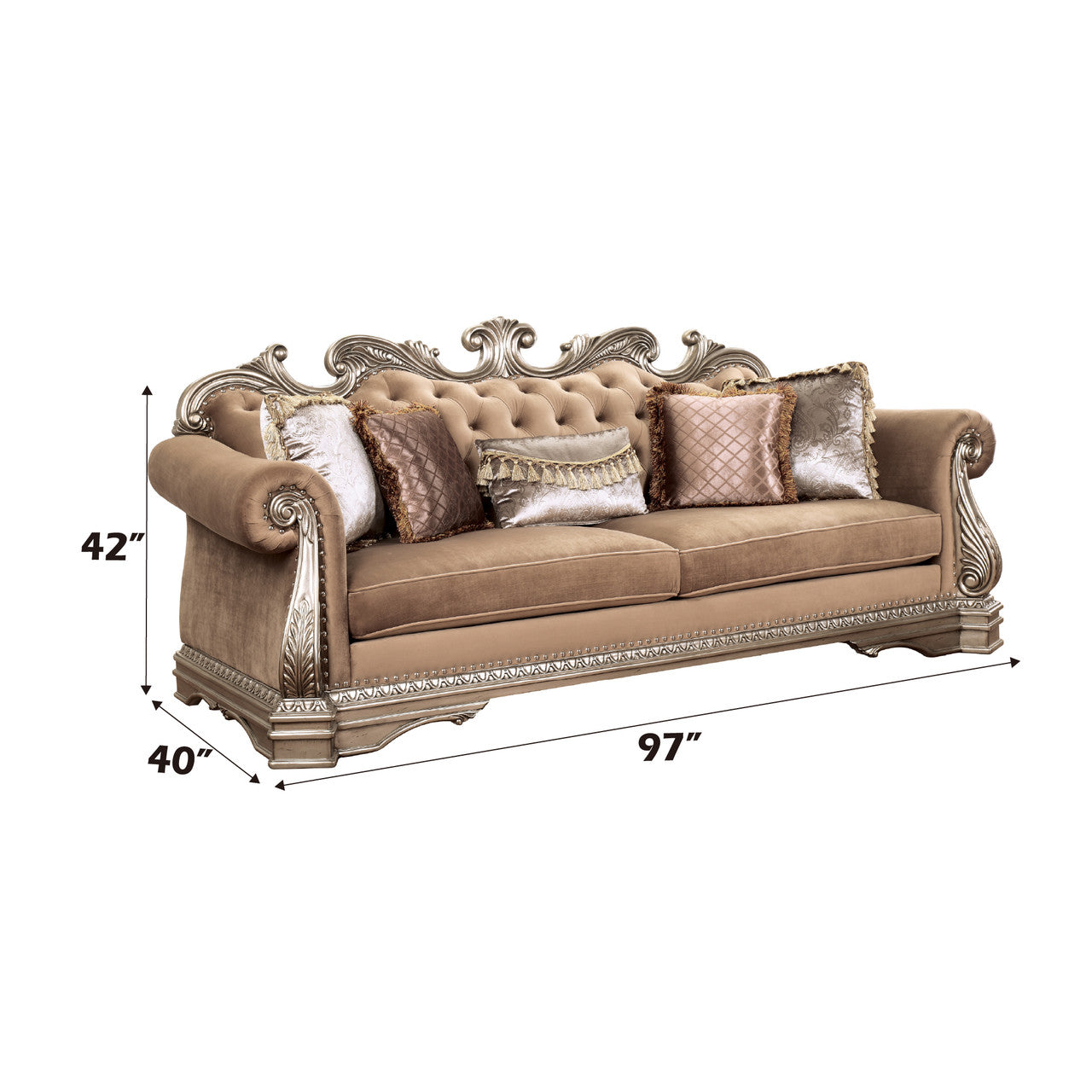 ACME 56930 Northville Sofa with 5 Pillows, Velvet & Antique Silver
