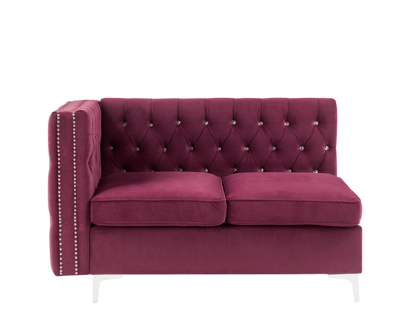 ACME 57331 Jaszira Modular - Armless Loveseat with 2 Pillows, Burgundy Velvet