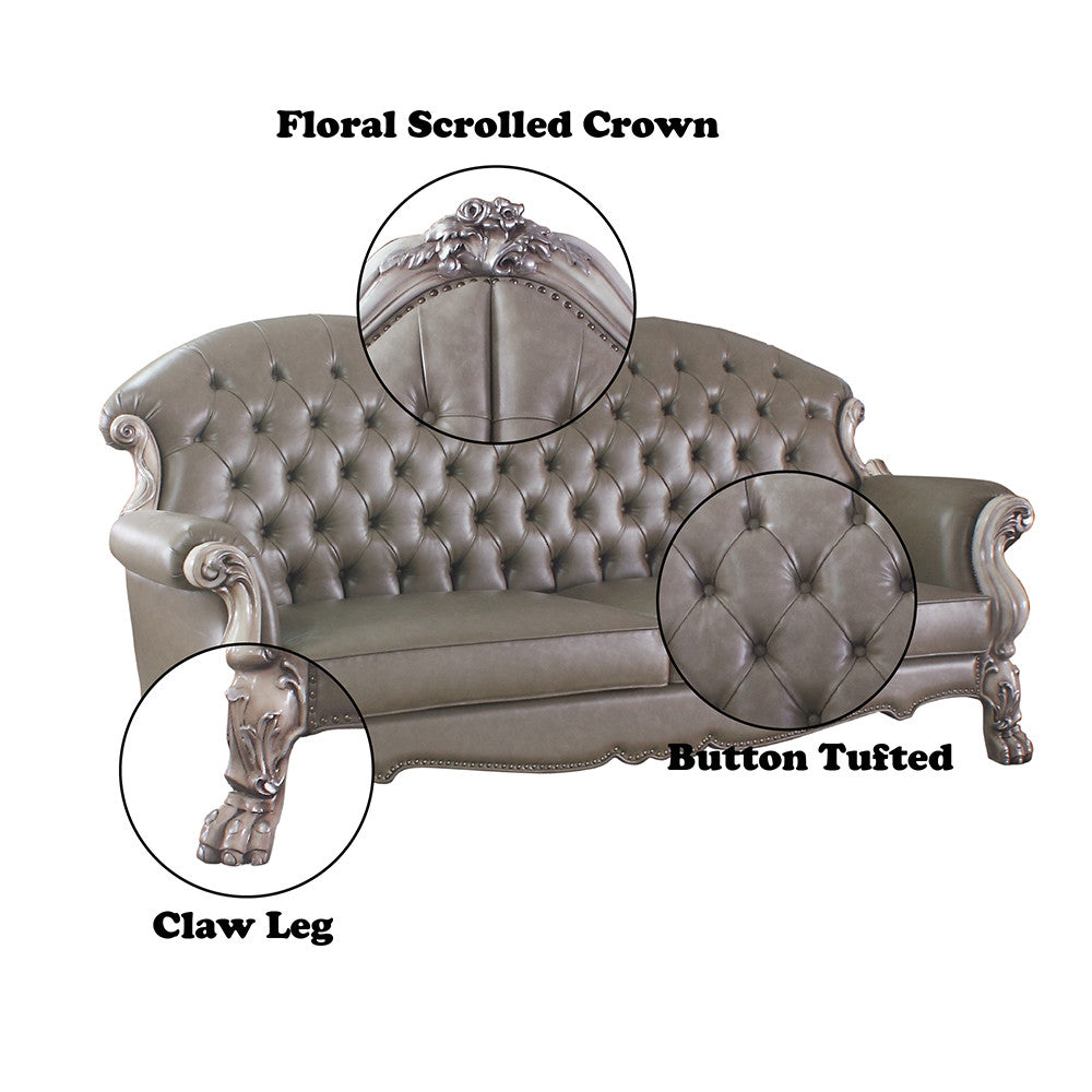 ACME 58175 Dresden Sofa with 5 Pillows, Vintage Bone White & PU