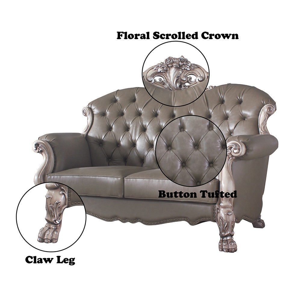 ACME 58176 Dresden Loveseat with 3 Pillows, Vintage Bone White & PU