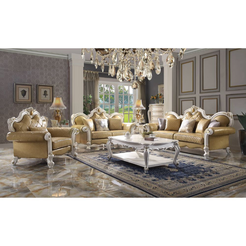 ACME 58210 Picardy Sofa with 5 Pillows, Antique Pearl & Butterscotch PU