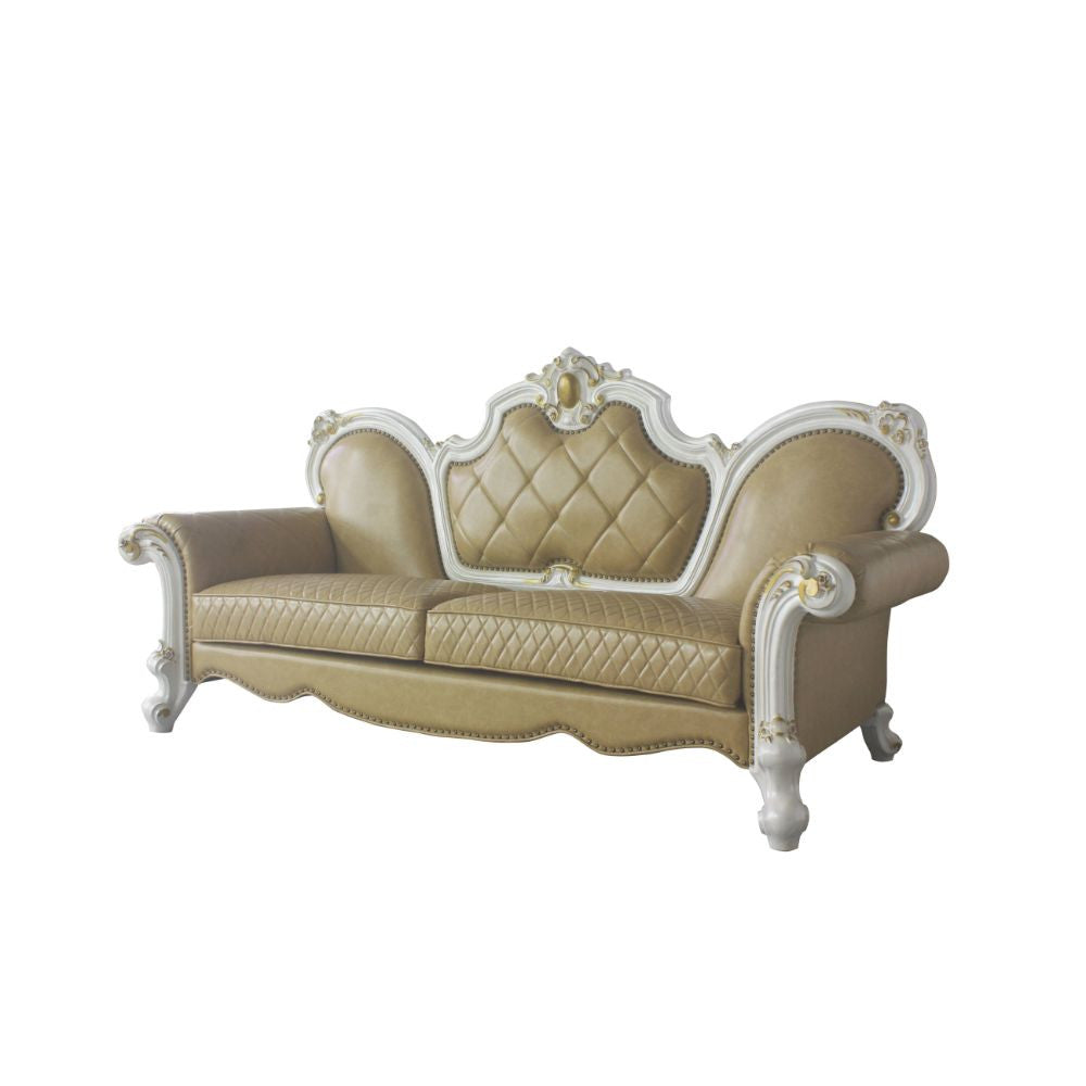 ACME 58210 Picardy Sofa with 5 Pillows, Antique Pearl & Butterscotch PU
