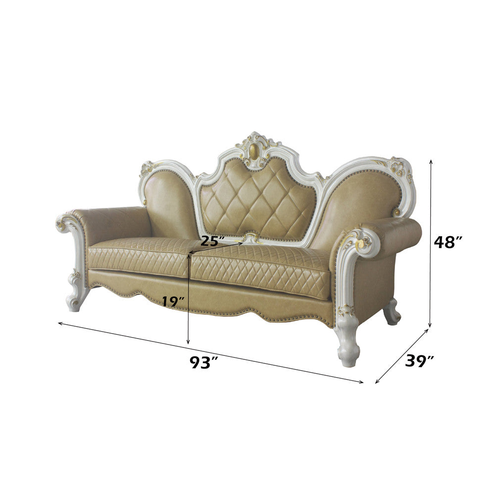ACME 58210 Picardy Sofa with 5 Pillows, Antique Pearl & Butterscotch PU