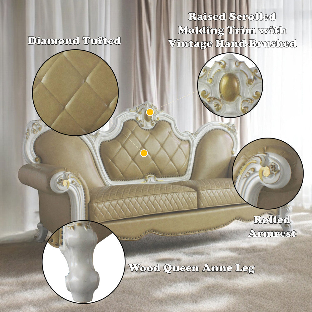 ACME 58210 Picardy Sofa with 5 Pillows, Antique Pearl & Butterscotch PU