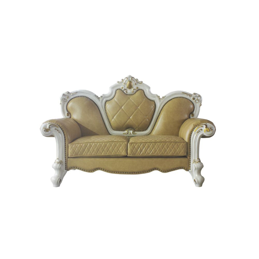 ACME 58211 Picardy Loveseat with 3 Pillows, Antique Pearl & Butterscotch PU