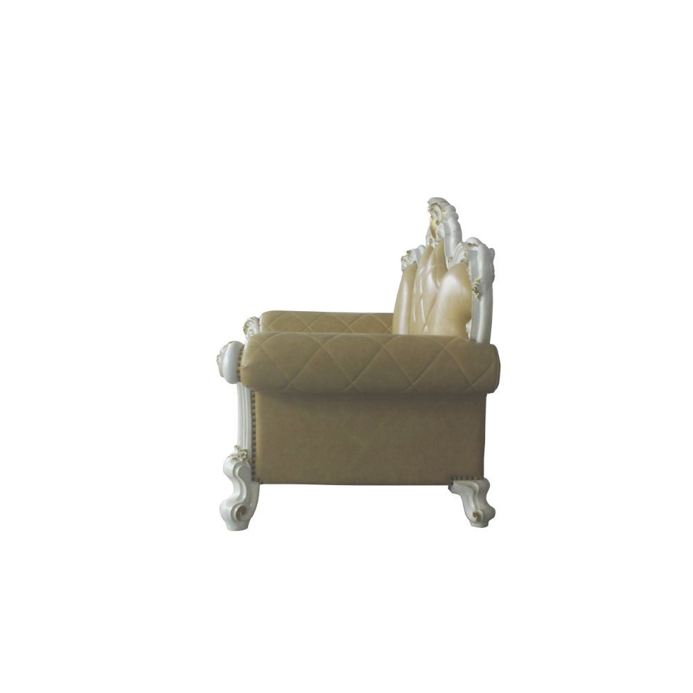 ACME 58211 Picardy Loveseat with 3 Pillows, Antique Pearl & Butterscotch PU