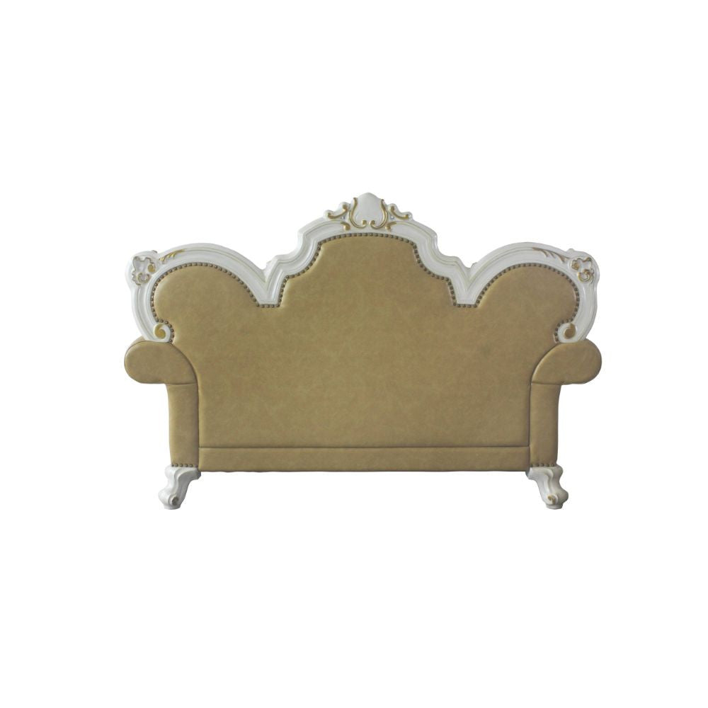 ACME 58211 Picardy Loveseat with 3 Pillows, Antique Pearl & Butterscotch PU