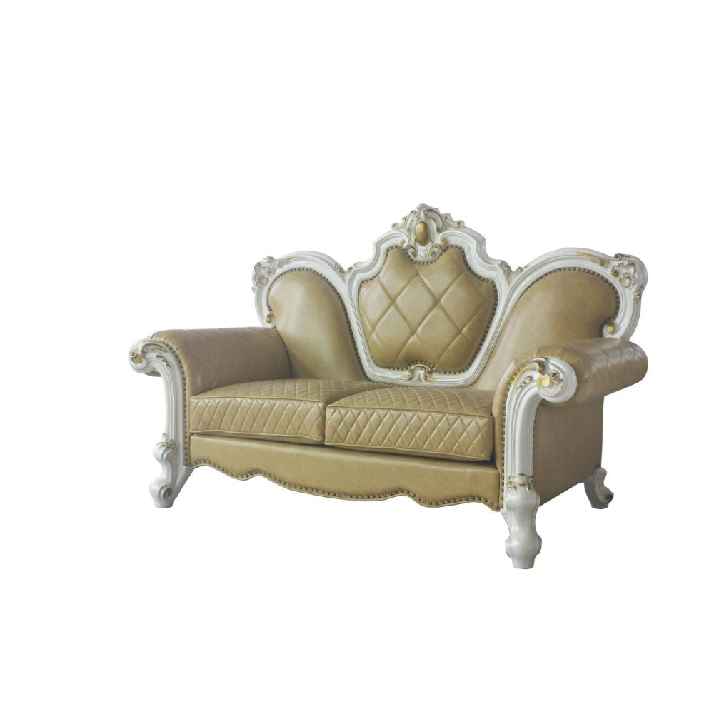 ACME 58211 Picardy Loveseat with 3 Pillows, Antique Pearl & Butterscotch PU