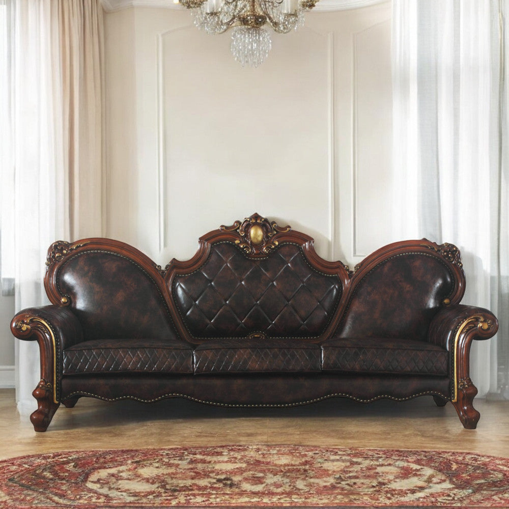 ACME 58220 Picardy Oversized Sofa with 5 Pillows, Vintage Cherry Oak & PU