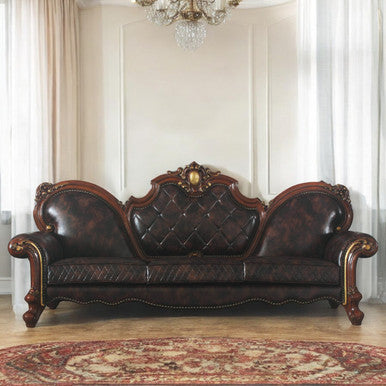ACME 58220 Picardy Oversized Sofa with 5 Pillows, Vintage Cherry Oak & PU