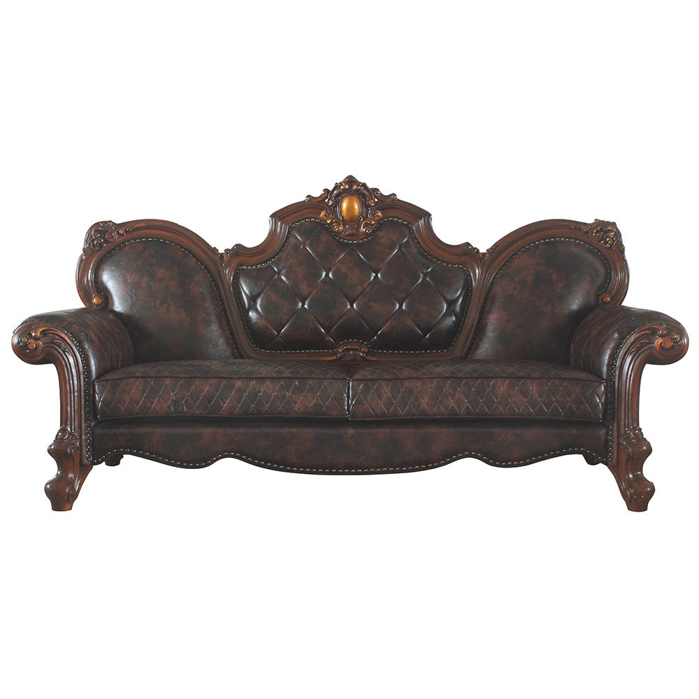 ACME 58221 Picardy Sofa with 3 Pillows, Vintage Cherry Oak & PU