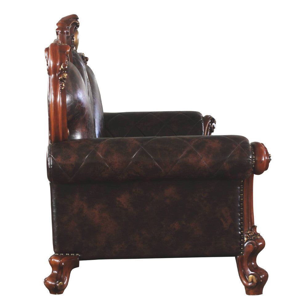 ACME 58221 Picardy Sofa with 3 Pillows, Vintage Cherry Oak & PU