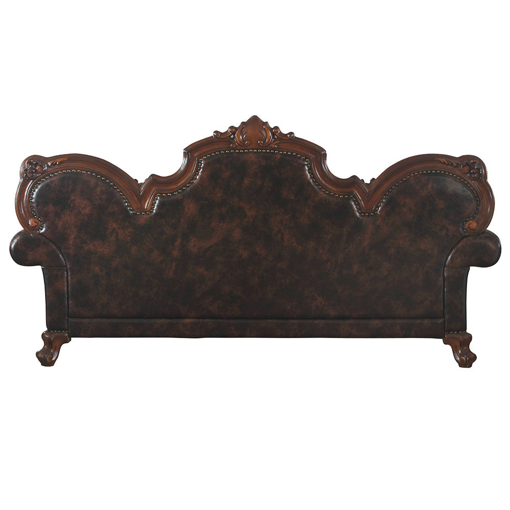 ACME 58221 Picardy Sofa with 3 Pillows, Vintage Cherry Oak & PU