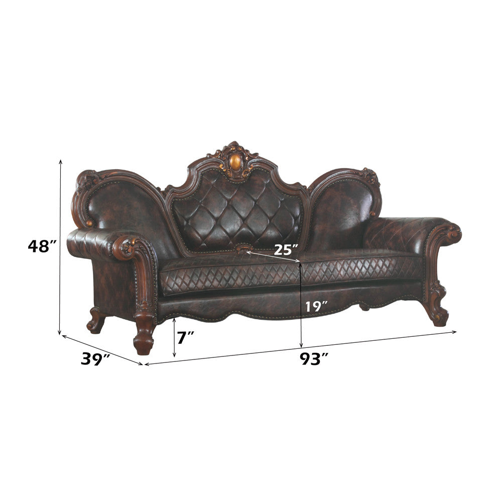 ACME 58221 Picardy Sofa with 3 Pillows, Vintage Cherry Oak & PU