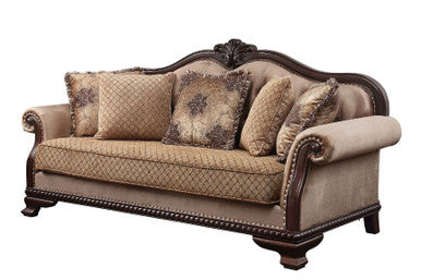 ACME 58265 Chateau De Ville Sofa with 5 Pillows, Fabric & Espresso Finish