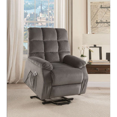 ACME 59263 Ipompea Recliner with Power Lift & Massage, Gray Velvet