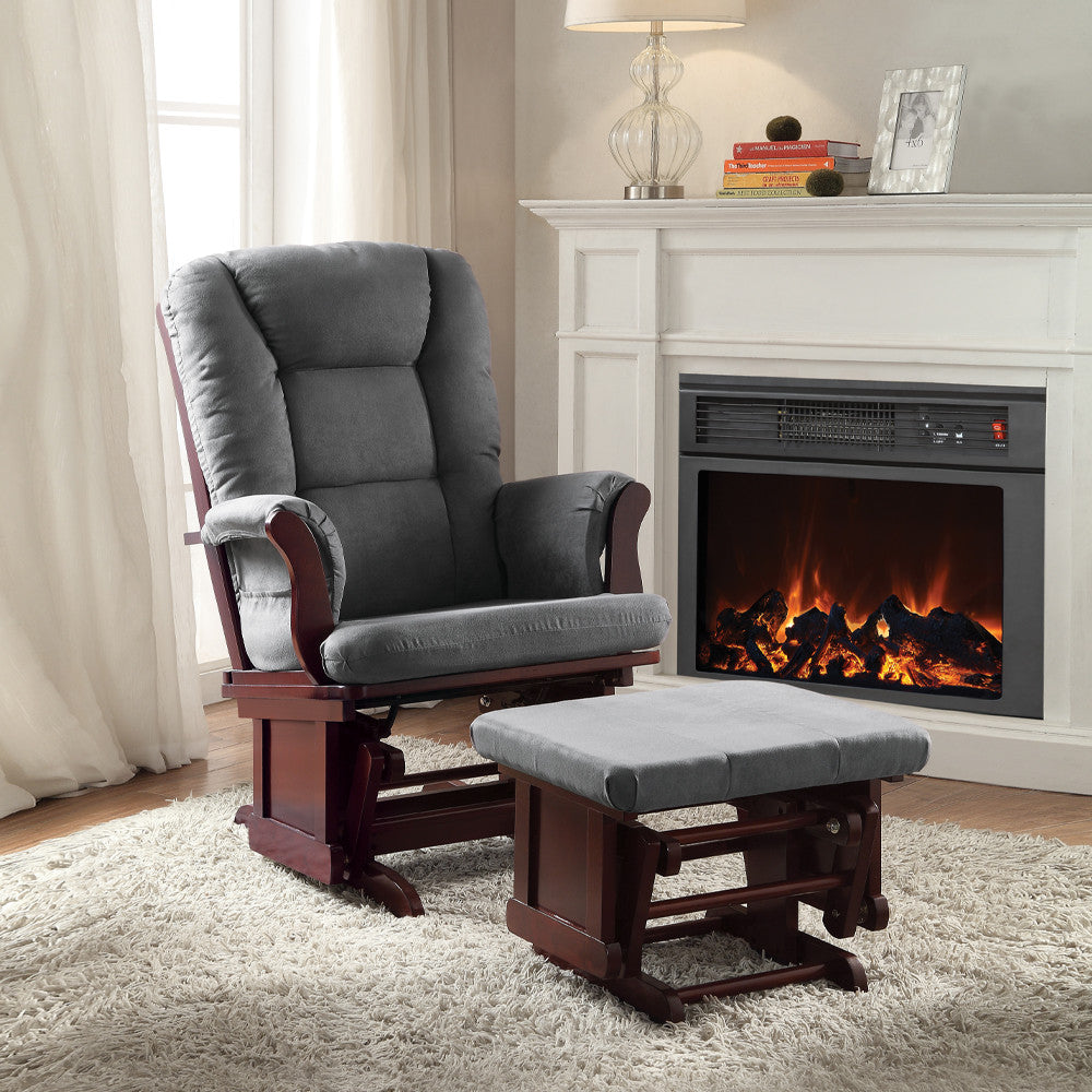ACME 59338 Aeron 2 Piece Pack Glider Chair & Ottoman, Gray Microfiber & Cherry