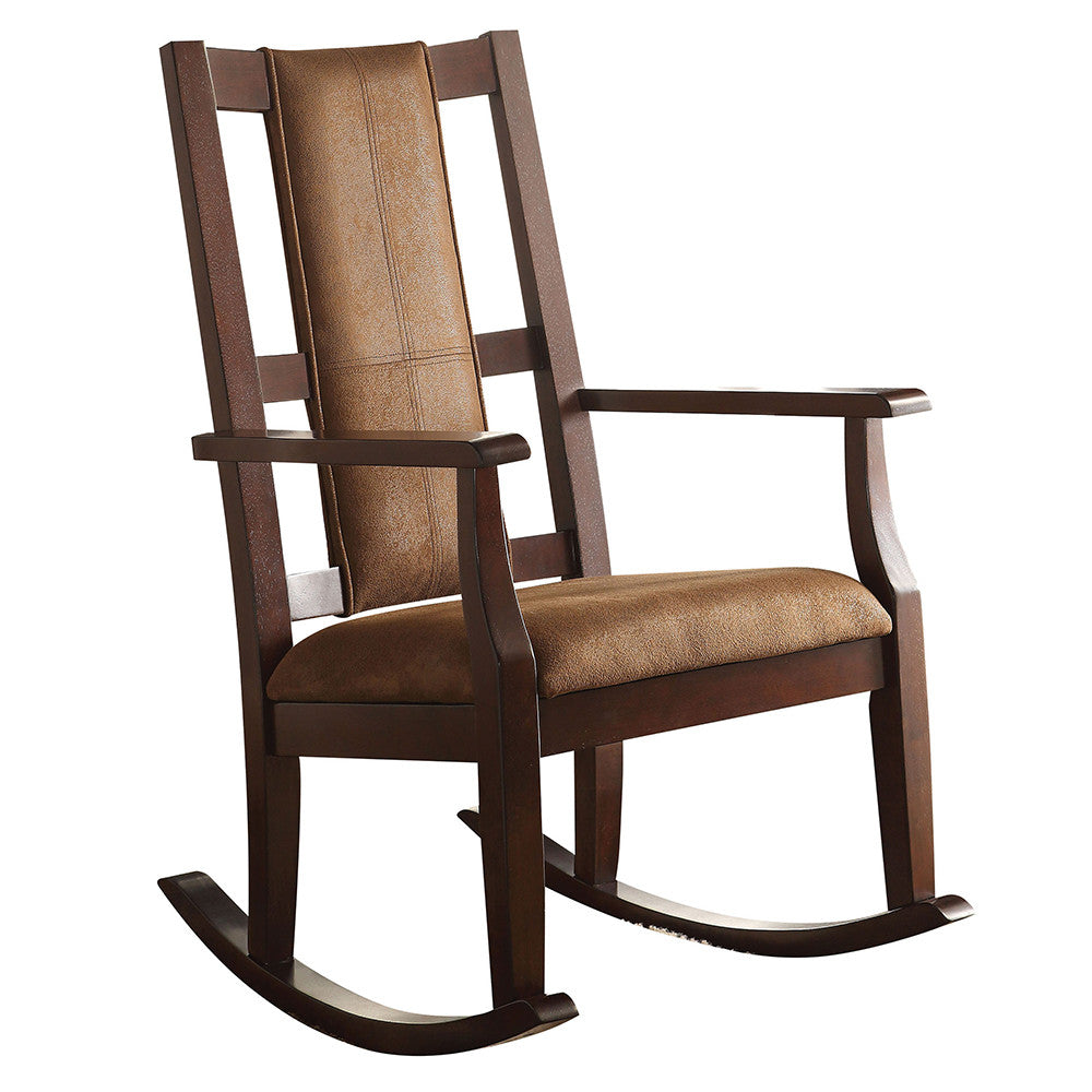 ACME 59378 Butsea Rocking Chair, Brown Fabric & Espresso