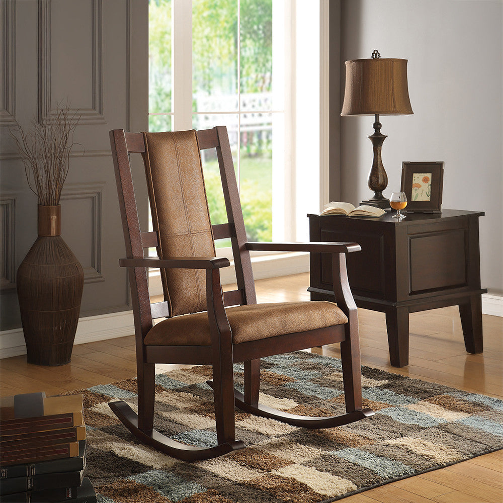 ACME 59378 Butsea Rocking Chair, Brown Fabric & Espresso