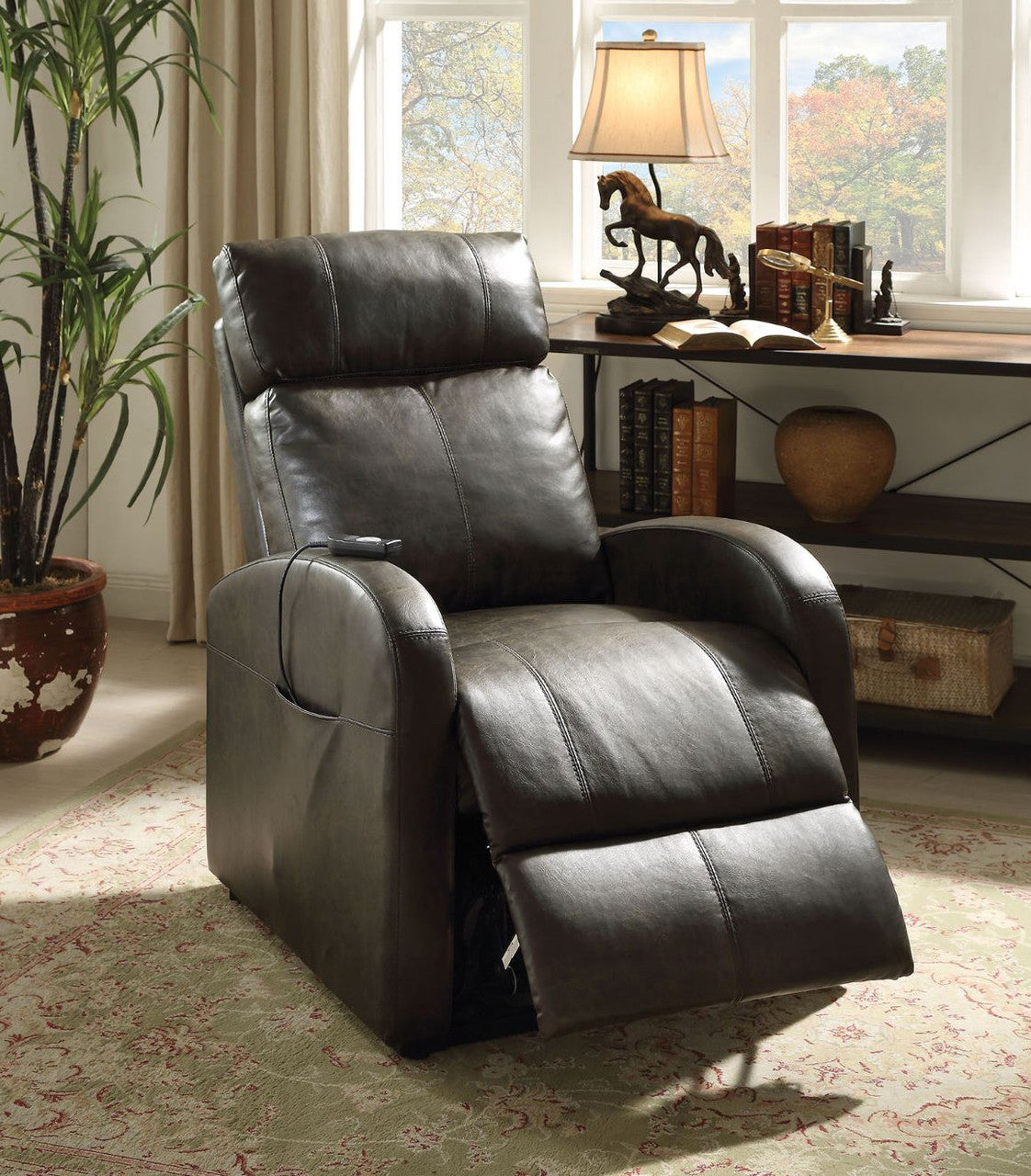ACME 59405 Ricardo Recliner with Power Lift, Dark Gray PU