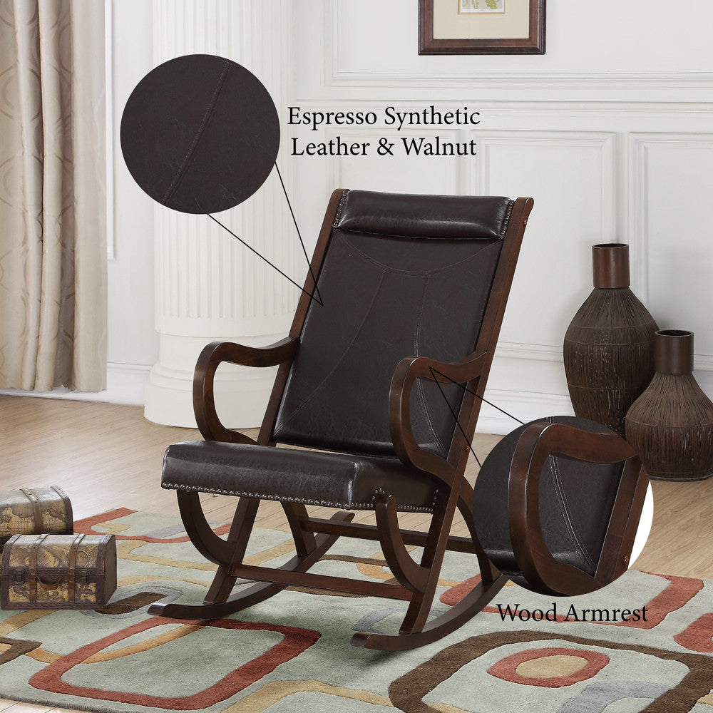 ACME 59535 Triton Rocking Chair, Espresso PU & Walnut  2