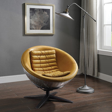 ACME 59664 Brancaster Accent Chair, Turmeric Top Grain Leather & Aluminum