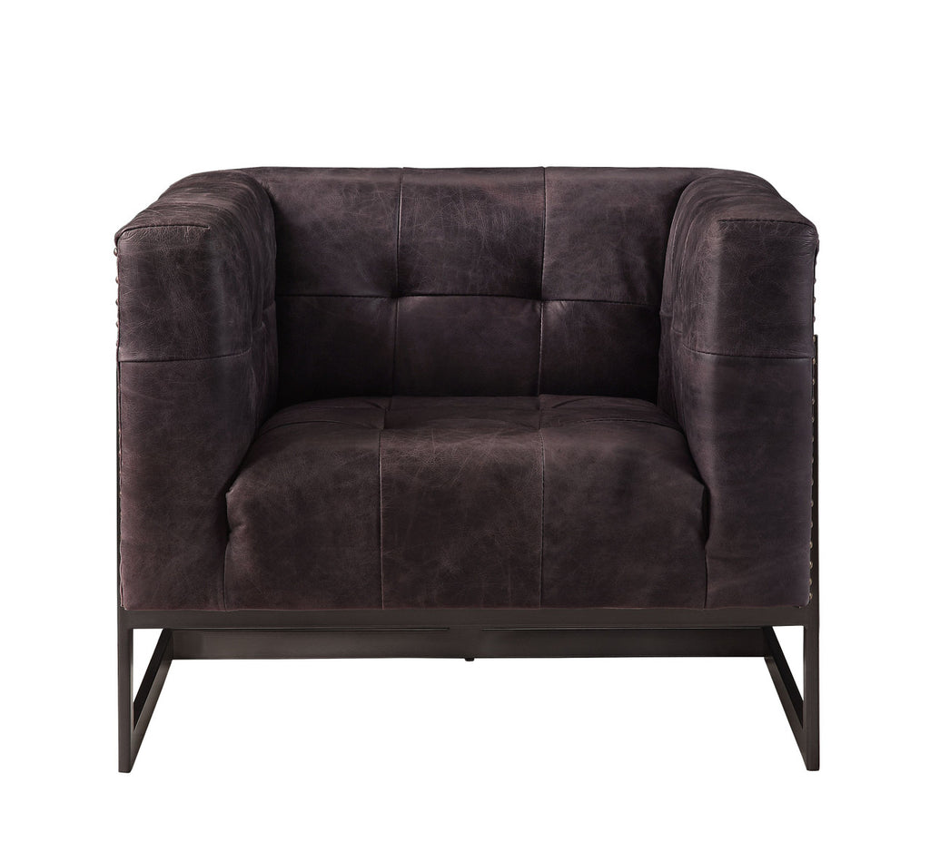 ACME 59667 Sagat Accent Chair, Antique Ebony Top Grain Leather & Rustic Oak