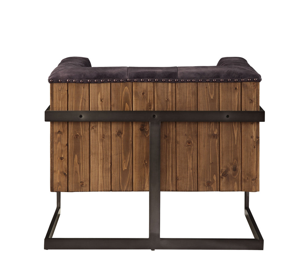 ACME 59667 Sagat Accent Chair, Antique Ebony Top Grain Leather & Rustic Oak