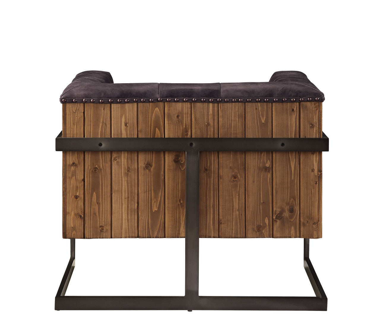 ACME 59667 Sagat Accent Chair, Antique Ebony Top Grain Leather & Rustic Oak