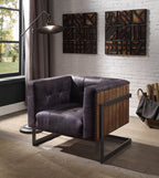ACME 59667 Sagat Accent Chair, Antique Ebony Top Grain Leather & Rustic Oak
