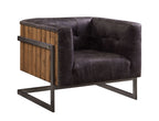 ACME 59667 Sagat Accent Chair, Antique Ebony Top Grain Leather & Rustic Oak