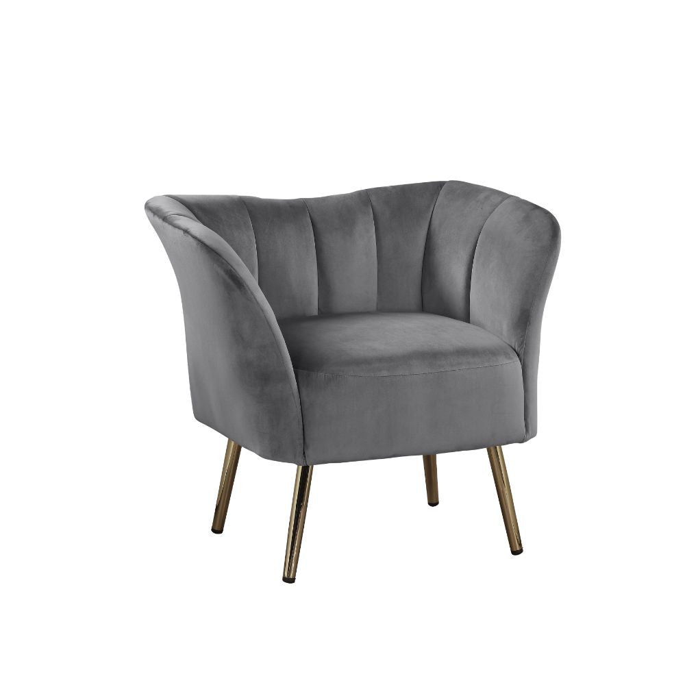 ACME 59797 Reese Accent Chair, Gray Velvet & Gold