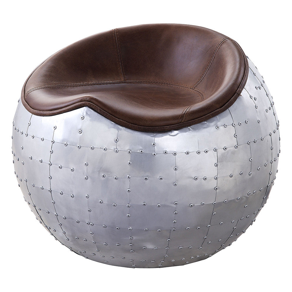 ACME 59836 Brancaster Ottoman, Retro Brown Top Grain Leather & Aluminum